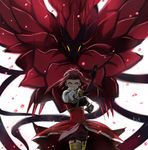  bad_id bad_pixiv_id black_rose_dragon breasts card dragon duel_monster elbow_gloves fingerless_gloves gloves izayoi_aki large_breasts looking_at_viewer orange_eyes red_hair short_hair solo thighhighs yellow_eyes yuu-gi-ou yuu-gi-ou_5d's 
