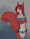  2014 abstract_background ami anthro bikini bra breasts chest_tuft clothed clothing cute ear_tuft female fur hair happy mammal oonami raised_tail red_hair red_squirrel rodent side-tie_panties sketch skimpy small_breasts squirrel swimsuit tuft underwear 