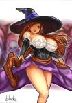  1girl bare_shoulders breasts cleavage dragon&#039;s_crown hat huge_breasts long_hair orange_hair purple_eyes sorceress_(dragon&#039;s_crown) tagme witch_hat 