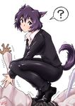  1girl ? animal_ears chain_sumeragi dog_ears dog_tail highres hori_shin kekkai_sensen monkey_tail purple_eyes purple_hair short_hair tail werewolf wolf_ears wolf_tail zap_renfro 