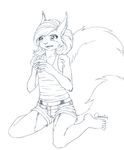  2014 acorn ami anthro breasts clothing cute female happy mammal oonami pose rodent shirt shorts sitting sketch small_breasts smile solo squirrel tank_top tongue 