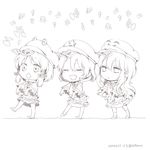  3girls :&lt; :&lt;&gt; bad_id bad_pixiv_id beamed_eighth_notes beamed_sixteenth_notes chibi closed_eyes cosplay dated eighth_note hat hata_no_kokoro miyako_yoshika miyako_yoshika_(cosplay) monochrome moriya_suwako multiple_girls music musical_note ofuda open_mouth outstretched_arms quarter_note singing star touhou twitter_username zombie_pose 
