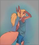  2014 blonde_hair clothing cute female hair hair_tie mammal oonami piercing pose rodent shirt shorts simple_background sketch solo squirrel standing tank_top walking zen zenny 