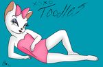  anthro cat feline female looking_at_viewer lying mammal petnana ribbons smile solo tom_and_jerry toodles_galore 
