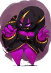  2015 banette big_breasts bittenhard breasts cleavage clothed clothing collar female looking_at_viewer mega_banette mega_evolution nails navel nintendo panties pink_eyes plain_background pok&eacute;mon purple_skin smile solo underwear video_games wide_hips zipper 