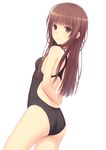  amagami ass back banned_artist black_swimsuit brown_eyes brown_hair competition_swimsuit from_behind kamizaki_risa looking_at_viewer looking_back n.g. one-piece_swimsuit smile solo swimsuit 