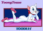  anthro breasts female looking_at_viewer lying nude ribbons sethereid smile solo tom_and_jerry toodles_galore toonytease 