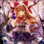  bad_id bad_pixiv_id bow brown_eyes brown_hair chain gourd hair_bow hanchan horns ibuki_suika long_hair looking_at_viewer ribbon skirt solo touhou tree 