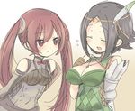  bad_id bad_pixiv_id breasts brown_gloves brown_hair circlet cleavage closed_eyes elbow_gloves feathers fire_emblem fire_emblem:_kakusei flying_sweatdrops gloves hair_feathers long_hair medium_breasts multiple_girls noire_(fire_emblem) open_mouth red_eyes selena_(fire_emblem) simple_background sketch teu_(navy) twintails 
