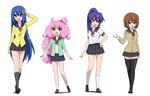  :d ahoge alpaca_hair_ornament aqua_eyes bandou_marimo black_legwear black_skirt blue_eyes blue_hair brown_hair hair_ornament loafers long_hair long_sleeves low_twintails multiple_girls official_art open_mouth oshimoto_yuri pink_hair pleated_skirt ponytail purple_eyes purple_hair red_ribbon ribbon school_uniform serafuku shinjou_kanae_(teekyuu) shoes short_hair short_sleeves skirt smile standing takamiya_nasuno teekyuu thighhighs twintails very_long_hair zettai_ryouiki 