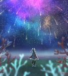  cape coral depth_of_field from_behind head_wings kutta melia nature scenery shooting_star sky solo star_(sky) starry_sky thighhighs xenoblade_(series) xenoblade_1 
