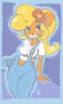 bandicoot blush brown_eyes coco_bandicoot crash_bandicoot_(series) female looking_at_viewer mammal marsupial overalls ponytail solo unknown_artist video_games wide_hips 