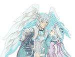  1girl blue_eyes brother_and_sister green_eyes head_wings kallian kutta melia siblings silver_hair xenoblade_(series) xenoblade_1 