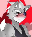  &lt;3 anthro bare_shoulders black_nose blush canine clothing eyewear fur grey_fur male mammal nervous nintendo red_eyes solo star_fox sweat teeth unknown_artist video_games white_fur wolf wolf_o&#039;donnell 