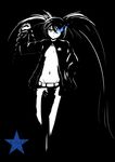  black_rock_shooter black_rock_shooter_(character) blue_eyes breasts burning_eye chain hand_in_pocket jacket jadf long_hair monochrome navel small_breasts solo twintails uneven_twintails unzipped very_long_hair 
