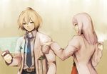  1girl blonde_hair book cup grey_hair klaus_(xenoblade) kutta labcoat maenas mug necktie spoilers xenoblade_(series) xenoblade_1 