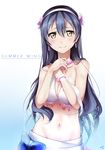  blue_hair blush breasts brown_eyes highres large_breasts long_hair looking_at_viewer love_live! love_live!_school_idol_project midriff natsuiro_egao_de_1_2_jump! navel shiimai smile solo sonoda_umi swimsuit 