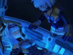  1girl android belt blue chaos_(xenosaga) gloves kos-mos kutta lying on_back robot sleeping white_hair xenosaga 