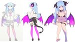  blue_hair character_sheet concept_art demon_girl highres horns lingerie nagisa_kurousagi original purple_eyes school_uniform tail underwear wings 