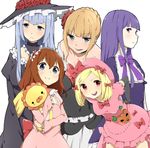  bad_id bad_pixiv_id beatrice blonde_hair blue_eyes bow brown_hair choker dress flower frederica_bernkastel hair_flower hair_ornament hairband hand_on_hip hat lambdadelta leaning_forward multiple_girls open_mouth pink_hat purple_eyes purple_hair red_eyes rima_(rimarip) sakutarou silver_hair smile stuffed_animal stuffed_lion stuffed_toy umineko_no_naku_koro_ni ushiromiya_maria virgilia 