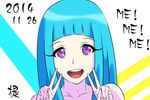  blue_hair dated double_v face highres hisage_nanji long_hair me!me!me! meme_(me!me!me!) open_mouth purple_eyes smile solo v 