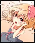  blonde_hair collarbone hair_ribbon nekotama_shun open_mouth red_eyes ribbon rumia sleeveless solo touhou 