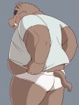  00murice 2018 anthro belly blush boar brown_fur butt clothing fur humanoid_hands male mammal overweight overweight_male porcine shirt simple_background solo underwear 