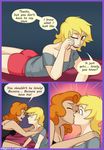  7nights bedroom big_breasts blonde_hair breasts carrot_top_(mlp) clothing comic crying date_night_(comic) derpy_hooves_(mlp) eyes_closed female female/female friendship_is_magic hair human humanized kissing mammal my_little_pony one_eye_closed orange_hair surprise tears 