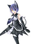  alternate_costume animal_ears bare_shoulders black_legwear blush breasts cat_ears cat_tail detached_sleeves eyepatch gloves gothic_lolita kantai_collection lolita_fashion medium_breasts open_mouth purple_hair ribbon ribbon-trimmed_sleeves ribbon_trim riruhasu_(sesu_n) short_hair simple_background solo tail tenryuu_(kantai_collection) white_background yellow_eyes 