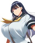  1girl blue_eyes blue_hair breasts female highres huge_breasts kloah long_hair school_uniform simple_background solo white_background 