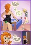  7nights bedroom big_breasts blonde_hair breasts carrot_top_(mlp) clothing comic computer date_night_(comic) derpy_hooves_(mlp) female friendship_is_magic hair human humanized laptop mammal my_little_pony orange_hair smile 