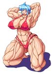 1girl abs breasts erect_nipples extreme_muscles female highres huge_breasts legs mocoack muscle original simple_background solo swimsuit 