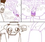  ambiguous_gender animatronic bear bonnie_(fnaf) bow_tie comic dialogue five_nights_at_freddy&#039;s freddy_(fnaf) halloween hat holidays lagomorph machine male mammal mechanical rabbit robot the_weaver video_games 