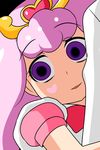  empty_eyes go!_princess_precure hair_ornament heart heart-shaped_pupils highres hug hug_from_behind lavender_hair looking_at_viewer nishi_koutarou open_mouth pink_hair precure puff_(go!_princess_precure) puff_(go!_princess_precure)_(human) smile solo_focus symbol-shaped_pupils 