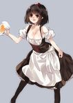  alternate_costume apron bare_shoulders beer_mug black_dress black_hair breasts brown_eyes cleavage contrapposto cup dirndl dress german_clothes hat holding holding_cup ken_(coffee_michikusa) large_breasts off_shoulder open_mouth pantyhose puffy_short_sleeves puffy_sleeves shameimaru_aya short_sleeves smile solo standing tokin_hat touhou underbust waist_apron 