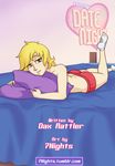  7nights bedroom blonde_hair boxers clothed clothing comic date_night_(comic) derpy_hooves_(mlp) female friendship_is_magic hair half-dressed human humanized lying mammal my_little_pony pillow raised_leg smile topless underwear 