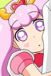  go!_princess_precure hair_ornament heart heart-shaped_pupils highres hug hug_from_behind lavender_hair looking_at_viewer nishi_koutarou open_mouth pink_hair precure puff_(go!_princess_precure) puff_(go!_princess_precure)_(human) solo_focus symbol-shaped_pupils 