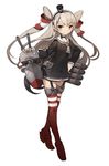  amatsukaze_(kantai_collection) brown_eyes gloves hand_on_hip highres jong_tu kantai_collection long_hair machinery rensouhou-kun silver_hair smile solo two_side_up 