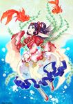  blue_eyes fish goldfish indesign long_hair ore_no_shikabane_wo_koete_yuke ore_no_shikabane_wo_koete_yuke_2 purple_hair solo underwater water 