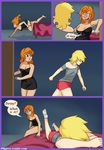  7nights bedroom big_breasts blonde_hair blush breasts carrot_top_(mlp) clothing comic date_night_(comic) derpy_hooves_(mlp) female friendship_is_magic hair human humanized mammal my_little_pony nervous orange_hair upset 