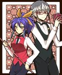  1girl akaba_reiji alternate_costume blush bow bowtie card cue_stick glasses hair_bow looking_at_viewer ponytail serena_(yuu-gi-ou_arc-v) smile uniform yaharinaneanisu yuu-gi-ou yuu-gi-ou_arc-v 