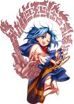 blue_eyes blue_hair dress full_body harukawa_moe headwear_removed holding hood hoop jewelry kesa kumoi_ichirin long_sleeves looking_at_viewer necklace official_art one_eye_closed open_mouth pendant socks solo sorcerer's_sutra_scroll sorcerer's_sutra_scroll_(costume) touhou transparent_background unzan urban_legend_in_limbo wide_sleeves 