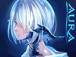  au_ra character_name closed_mouth essual_(layer_world) final_fantasy final_fantasy_xiv hair_over_one_eye horns portrait red_eyes scales solo white_hair 