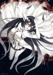  anchorage_water_oni black_hair breasts covered_nipples dress from_above horns kake_(kuromitsu) kantai_collection long_hair medium_breasts open_mouth orange_eyes overskirt shinkaisei-kan solo torn_clothes torn_dress white_skin 