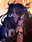  black_hair blood blood_on_face blue_eyes blush brown_eyes carrying fire grey_hair hair_between_eyes hair_ribbon hand_on_another's_shoulder injury japanese_clothes kantai_collection katsuragi_(kantai_collection) long_hair multiple_girls muneate open_mouth princess_carry remodel_(kantai_collection) ribbon sumeragi_hamao torn_clothes twintails yuri zuikaku_(kantai_collection) 