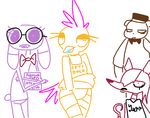  animatronic anthro avian bear bird bonnie_(fnaf) book bow_tie braces buckteeth canine chica_(fnaf) chicken emo emo_hair english_text eyewear female five_nights_at_freddy&#039;s fox foxy_(fnaf) freddy_(fnaf) glasses hat lagomorph machine mammal mechanical nerd punk rabbit robot teenager text the_weaver video_games young 