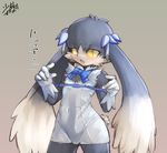  blue_ribbon blush cosplay dungeon_ni_deai_wo_motomeru_no_wa_machigatteiru_darou_ka furry gloves gradient gradient_background hair_ribbon hestia_(danmachi) hestia_(danmachi)_(cosplay) kaze_no_klonoa klonoa looking_at_viewer male_focus open_mouth rei_no_himo ribbon shourin_bonzu slit_pupils solo white_gloves yellow_eyes 