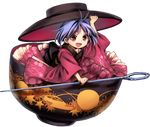  :d bowl bowl_hat harukawa_moe hat holding_needle japanese_clothes kimono minigirl needle official_art open_mouth purple_hair red_eyes smile sukuna_shinmyoumaru touhou transparent_background urban_legend_in_limbo 