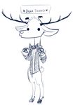  anthro antlers bottomless bow_tie cervine clothed clothing deer half-dressed horn male mammal monochrome plain_background sketch tgwonder white_background 