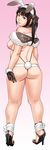  1girl animal_ears aya:hito bare_shoulders black_eyes black_hair breasts bunny_ears bunny_tail from_behind full_body gloves high_heels long_hair looking_at_viewer looking_back plump sandals sideboob solo standing tail 